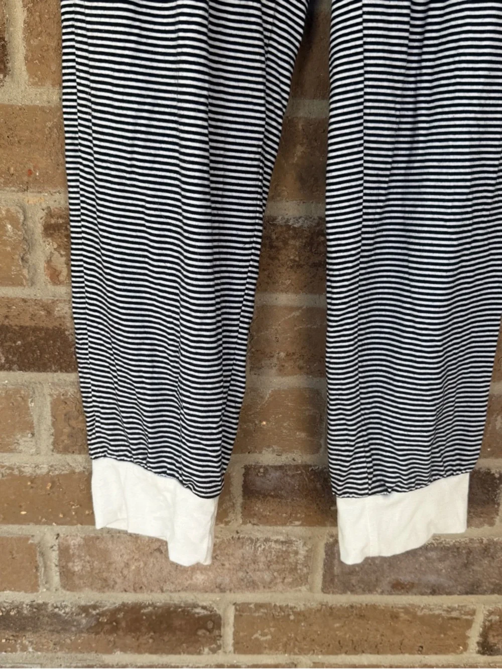 Striped V-Neck Long Sleeve Pajama Set in Black & White